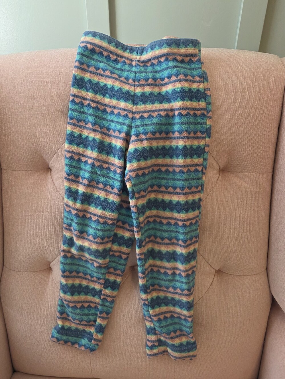 Patagonia Girls' Fleece Layering Pants in Teal, Blue & Pink Pattern 5t